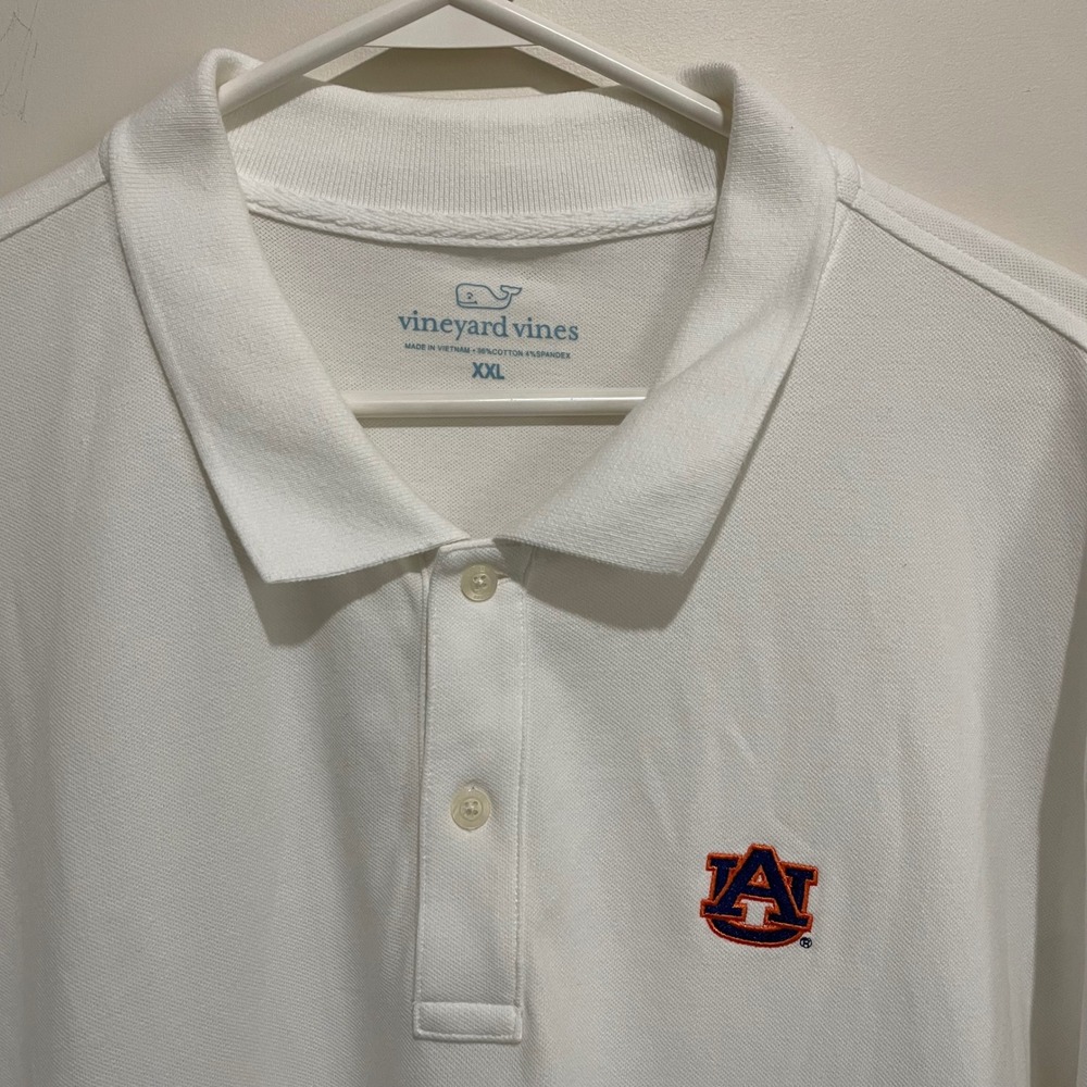 Vineyard Vines Auburn University Tigers Polo Shirt Mens XXL White Short Sleeve